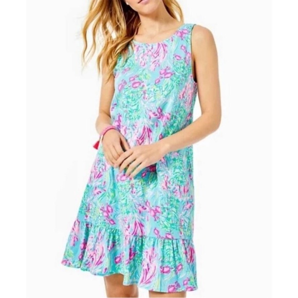 Lilly Pulitzer Kristen Flounce Dress Amalfi Blue Best Fishes size medium - Picture 1 of 3